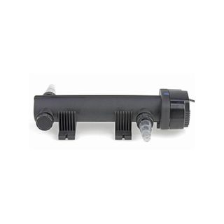 Vitronic UVC. Set hos KoiGarden.dk 
Her er et typisk UVC filter, hvor UVC pæren er beskyttet inde i et vandtæt quartsrør, der lader strålerne trænge i gennem og dermed reducerer mængden af svævealger, bakterier, vira, encellede parasitter og enkelte svampetyper.
UVC-filter skal monteres til sin egen pumpe eller til udløbsslangen, på din nuværende filterpumpe.