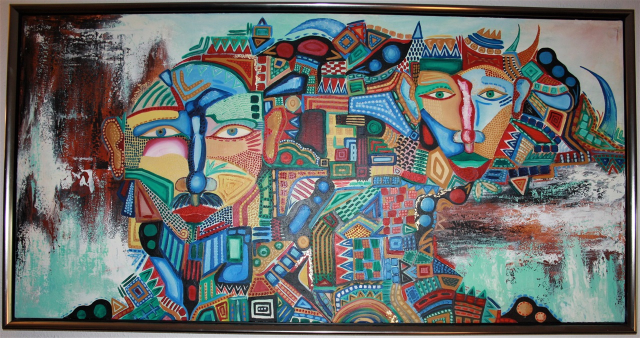 Nr.113 Acrylmaling. 70 x 140 cm. Game of thought. Kr.4900
