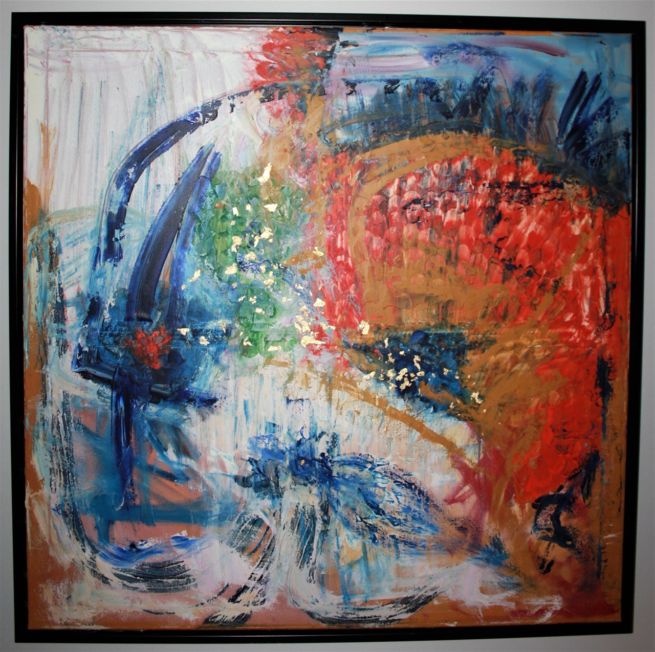 Nr.132. Foto 1. Oliemaling med guldflager. 80 x 80 cm.  Kr.2400